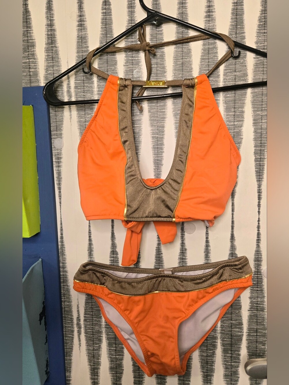 Venus Orange Bronze Gold Halter Bikini Swimsuit Two Piece Set Size Small / 6
